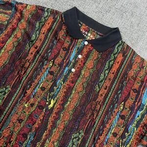 Tundra Canada Polo Shirt Mens XL Coogi Style Print Retro Bright Colors Rave